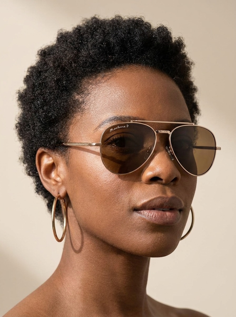 Model wearing Elara glasses