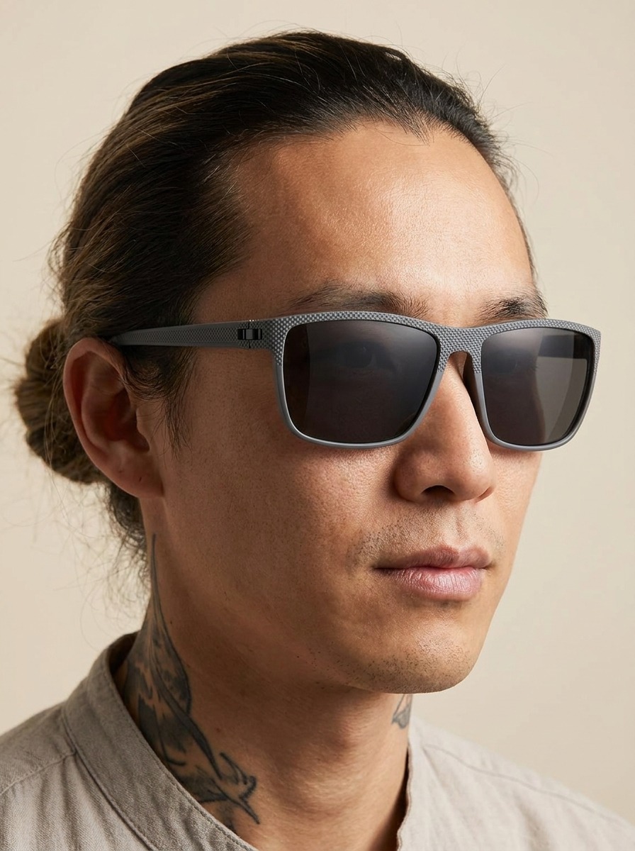 Model wearing Halston glasses