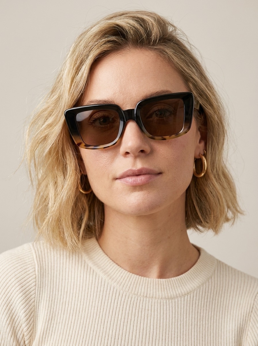 Model wearing Madden glasses