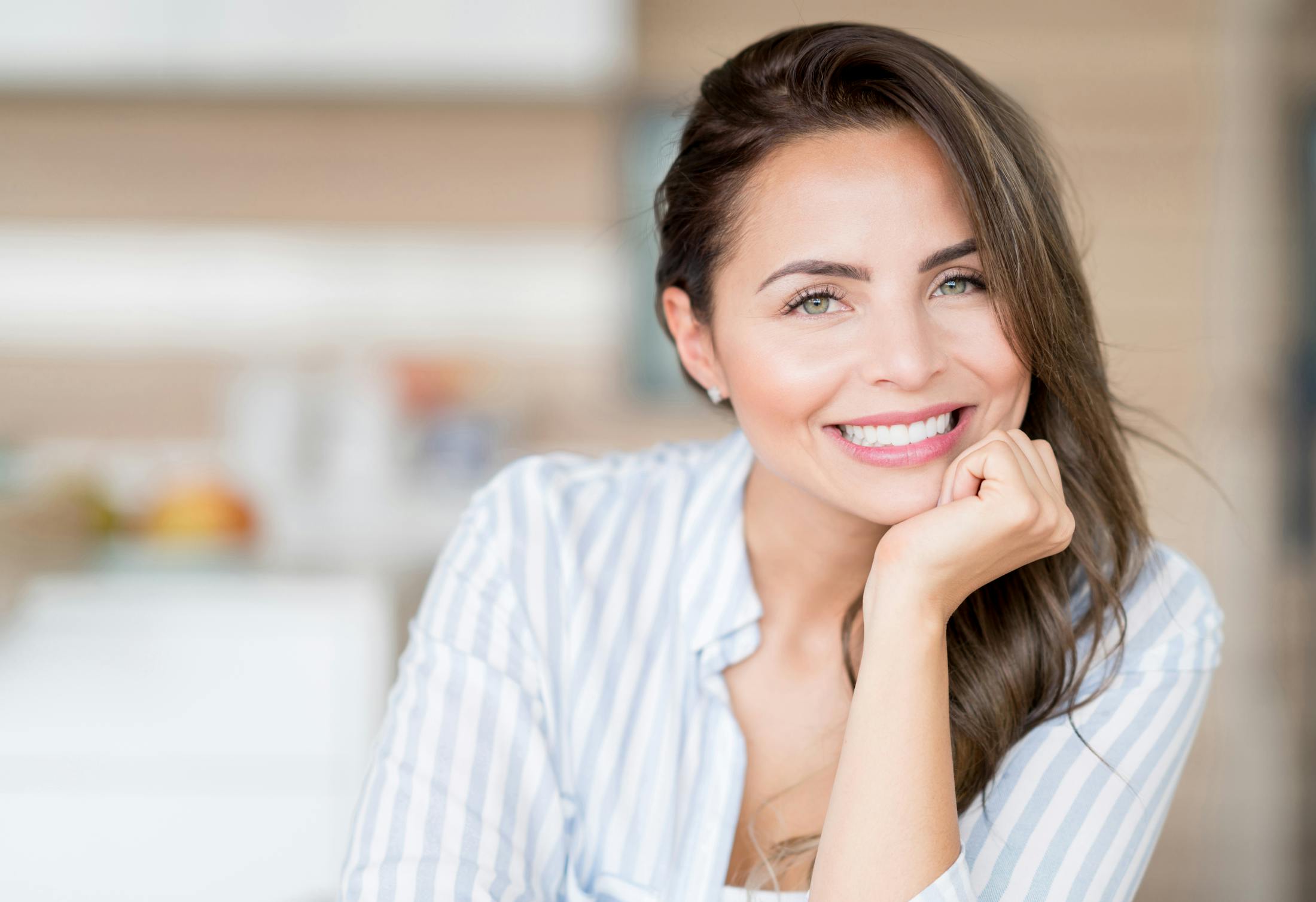 woman in striped button down