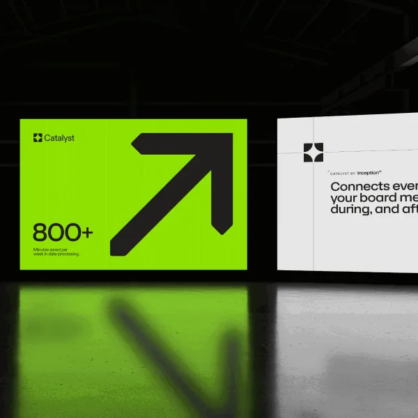 The brand across billboards, phones, stationery, luggage and a laptop.