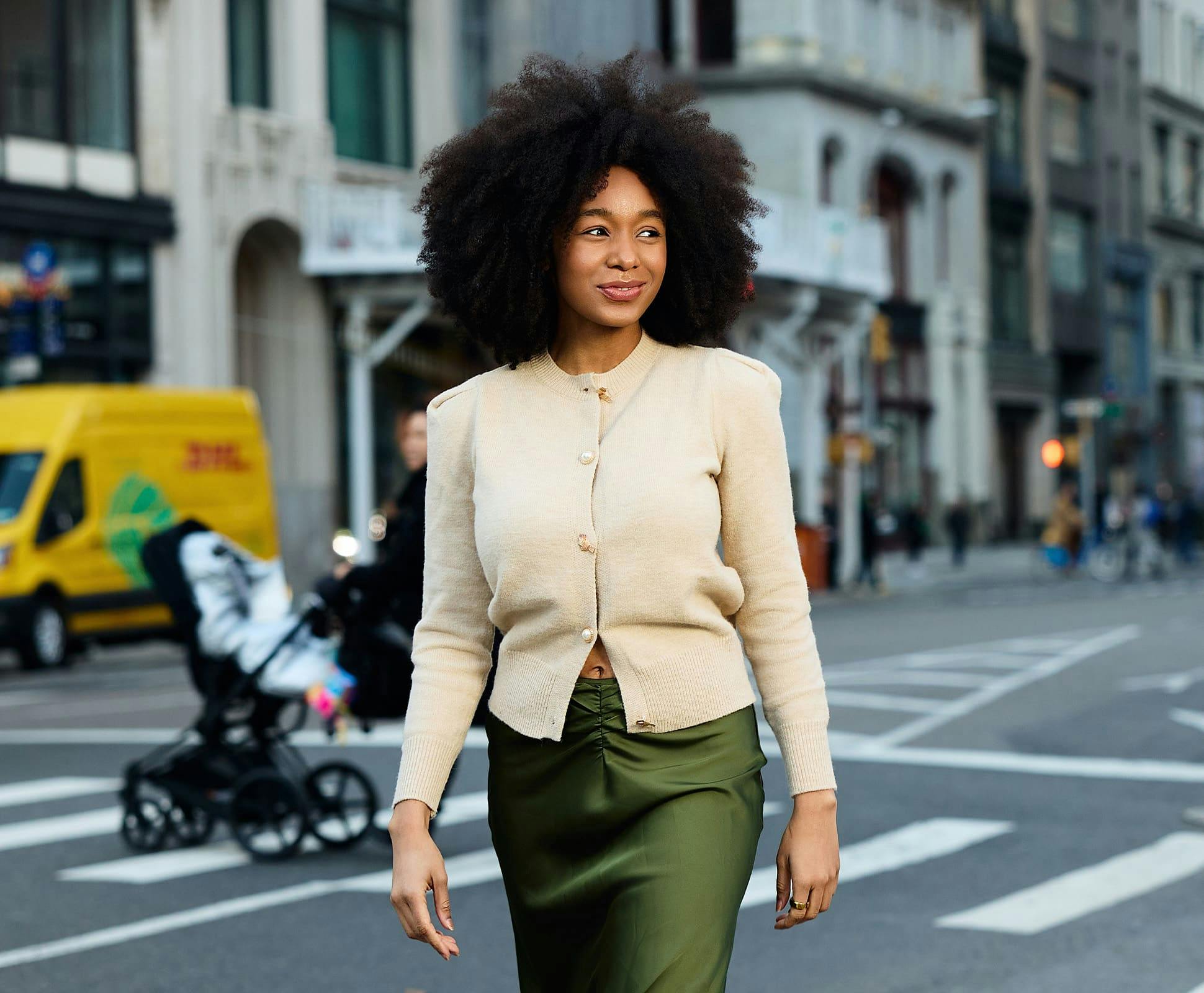 woman walking outside on the street