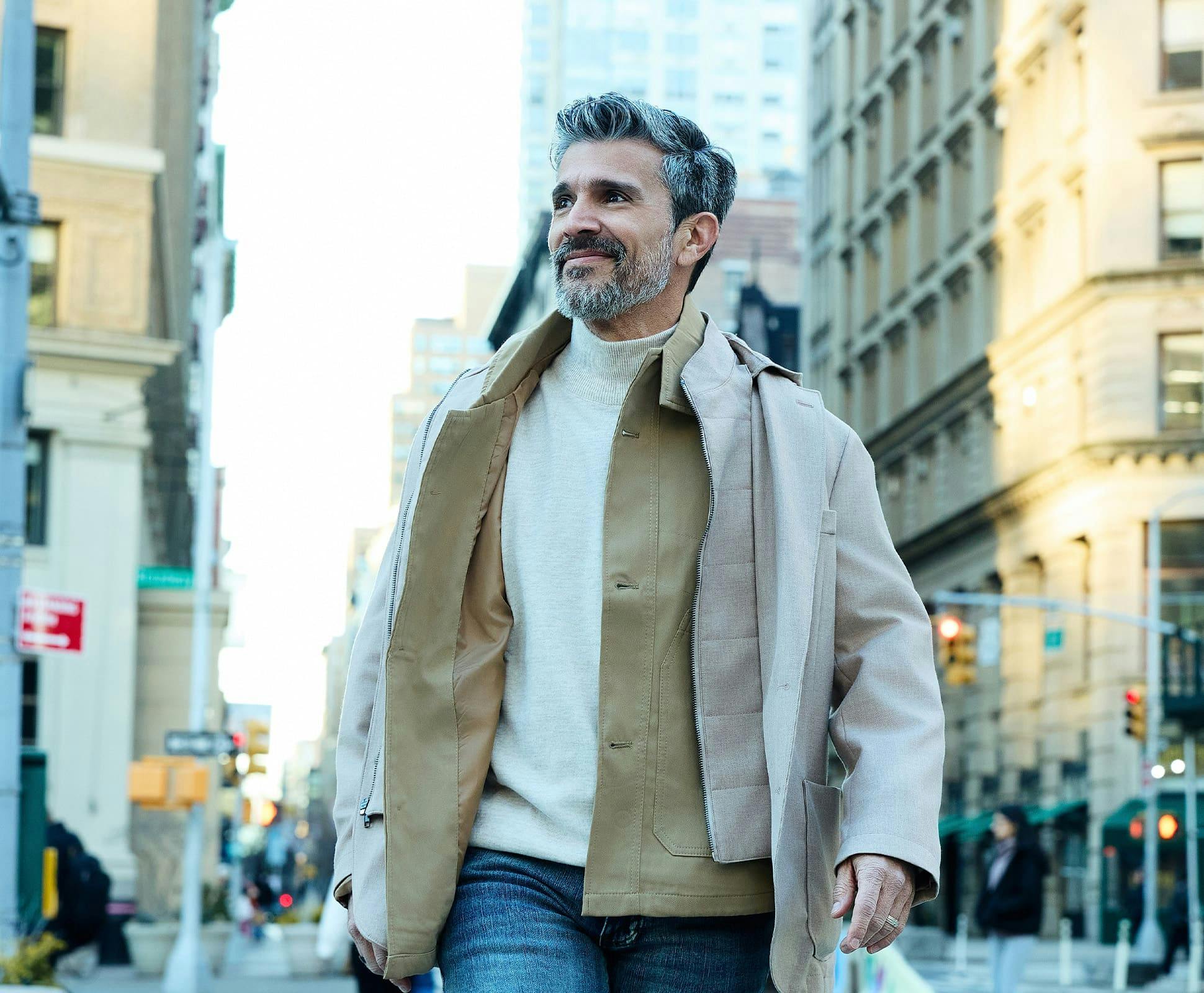 man walking in the city