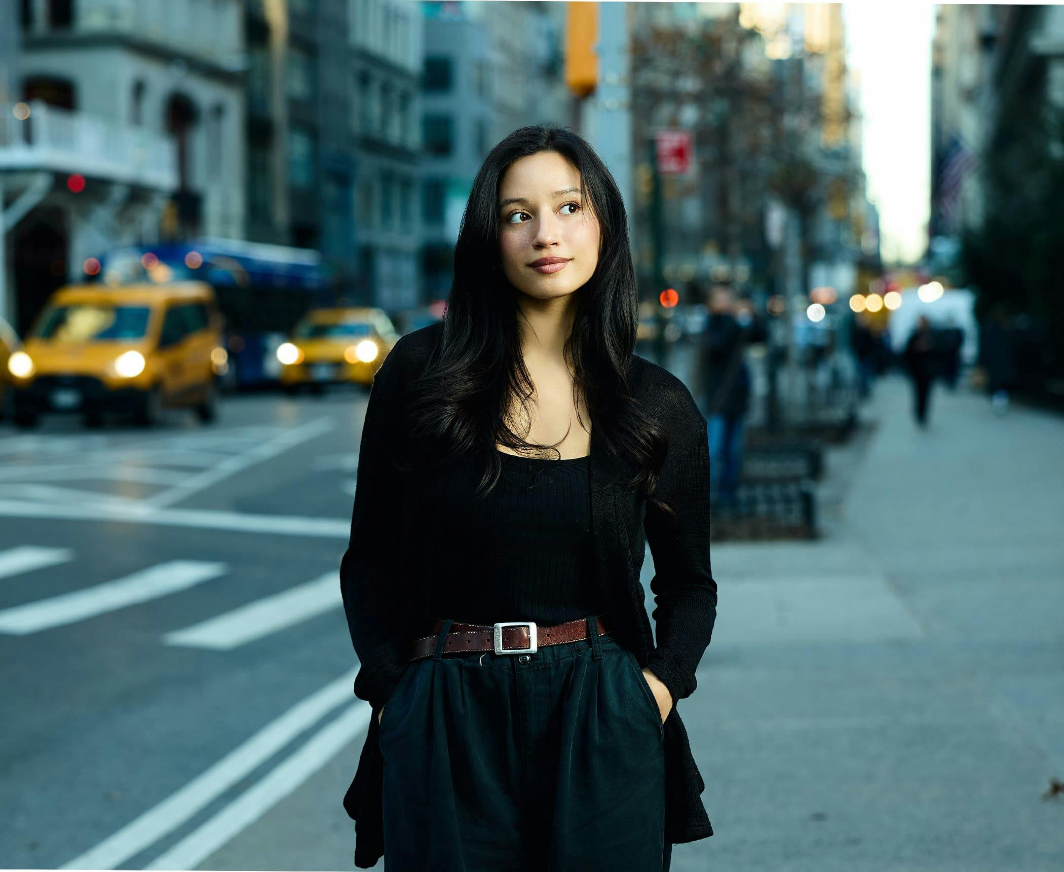 woman walking in the city street