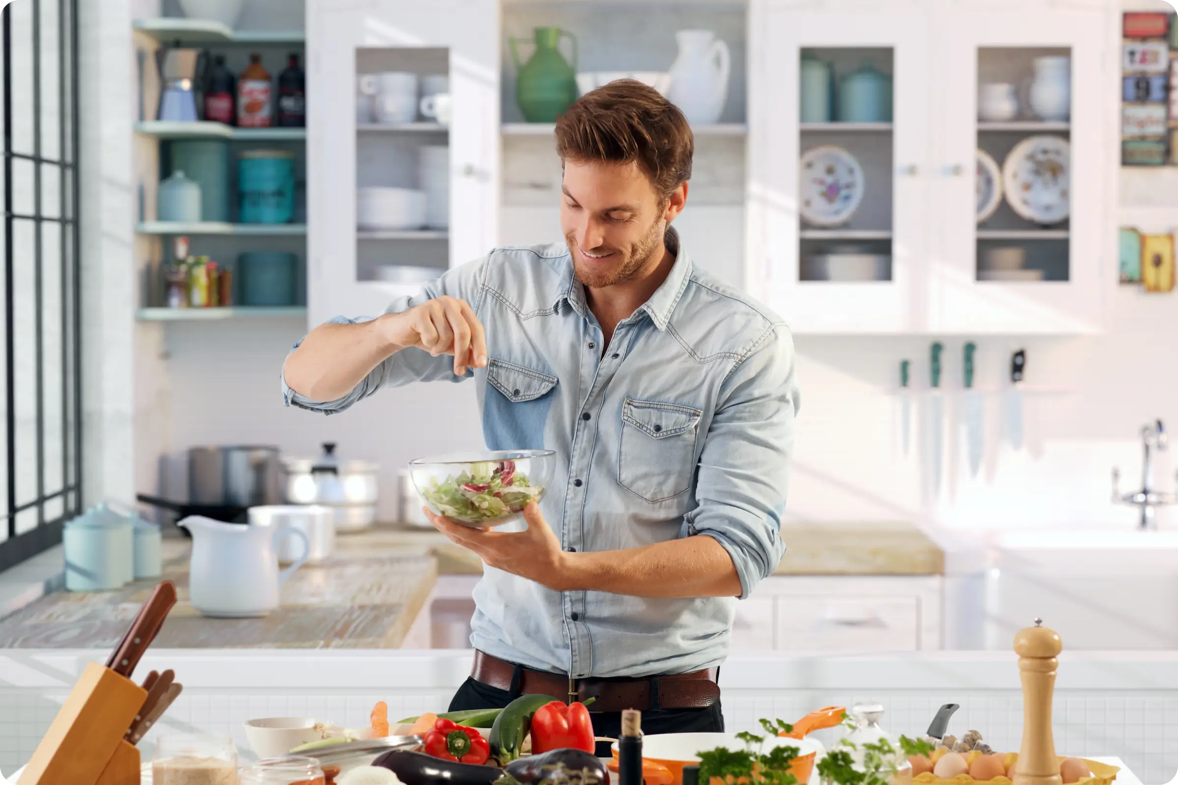Man cooking in kitchen