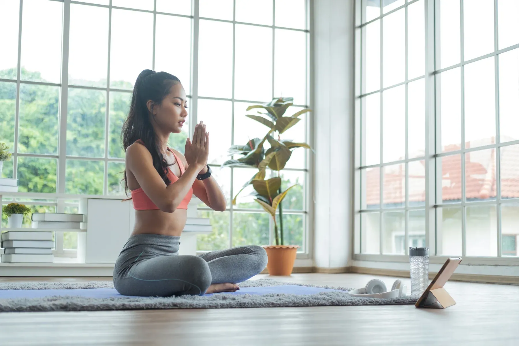 deep breathing and yoga on vacation