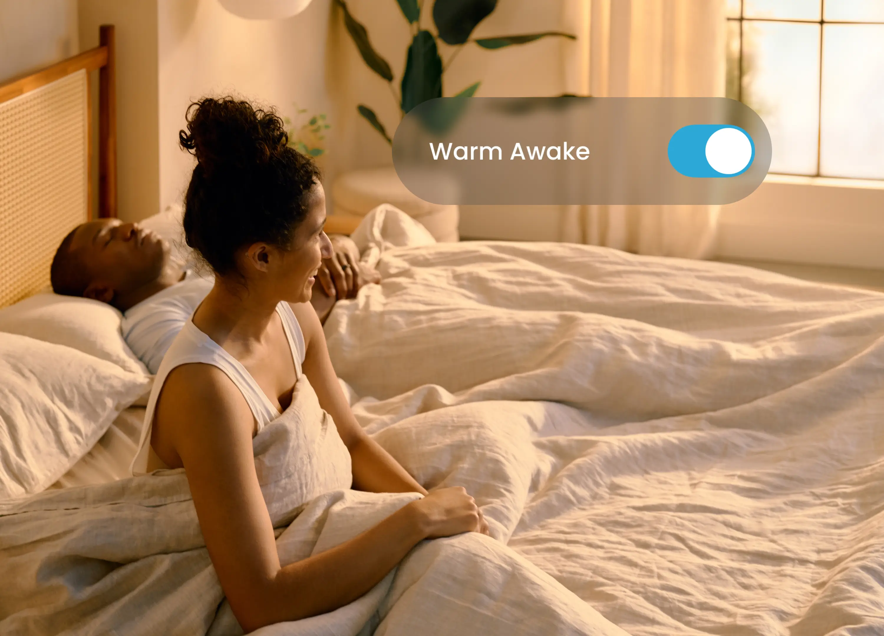 Warm Awake feature gently warming bed to wake up naturally in the morning