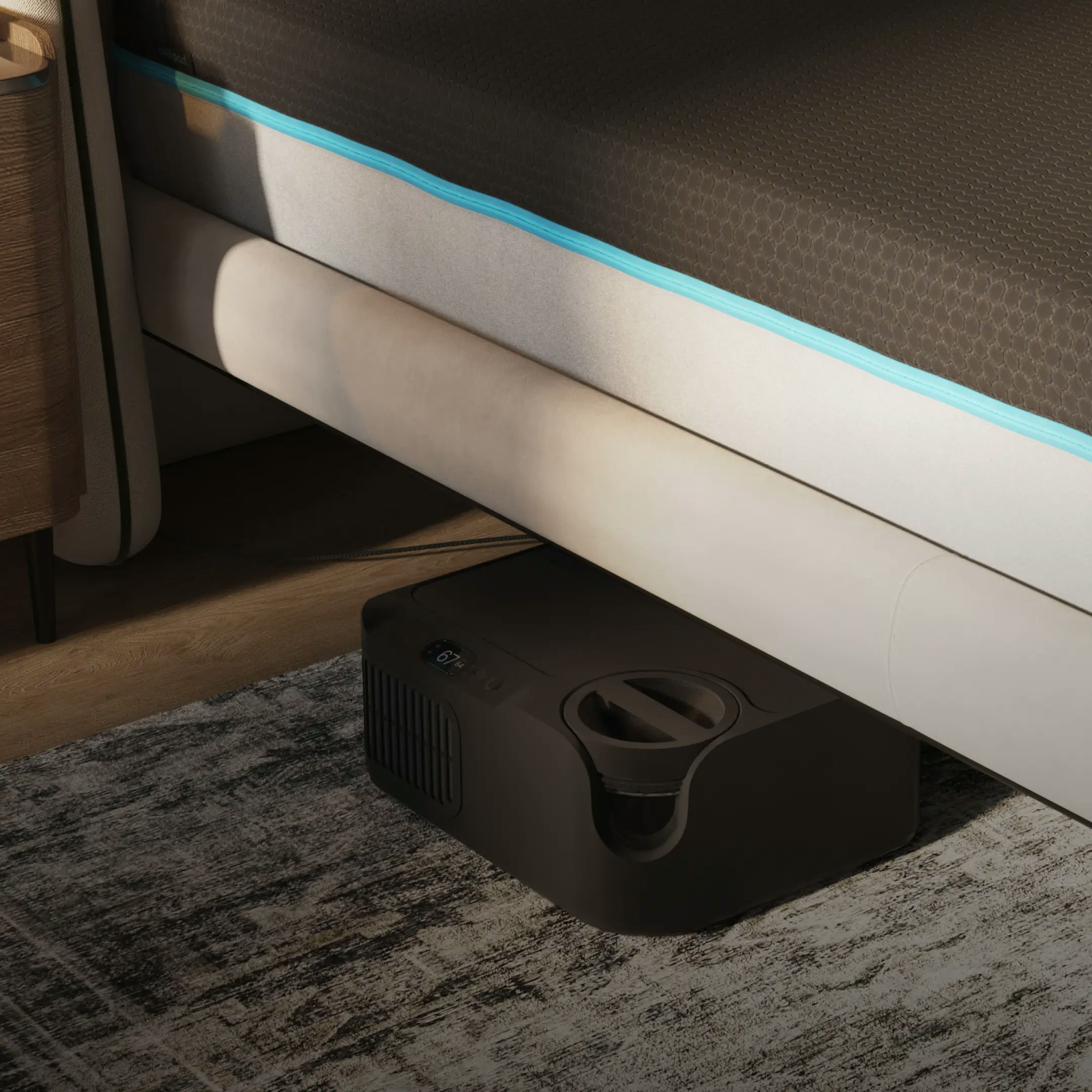 Chilipad 2.0 Dock cooling unit placed under bed Chilipad 2.0 Dock cooling unit placed under bed