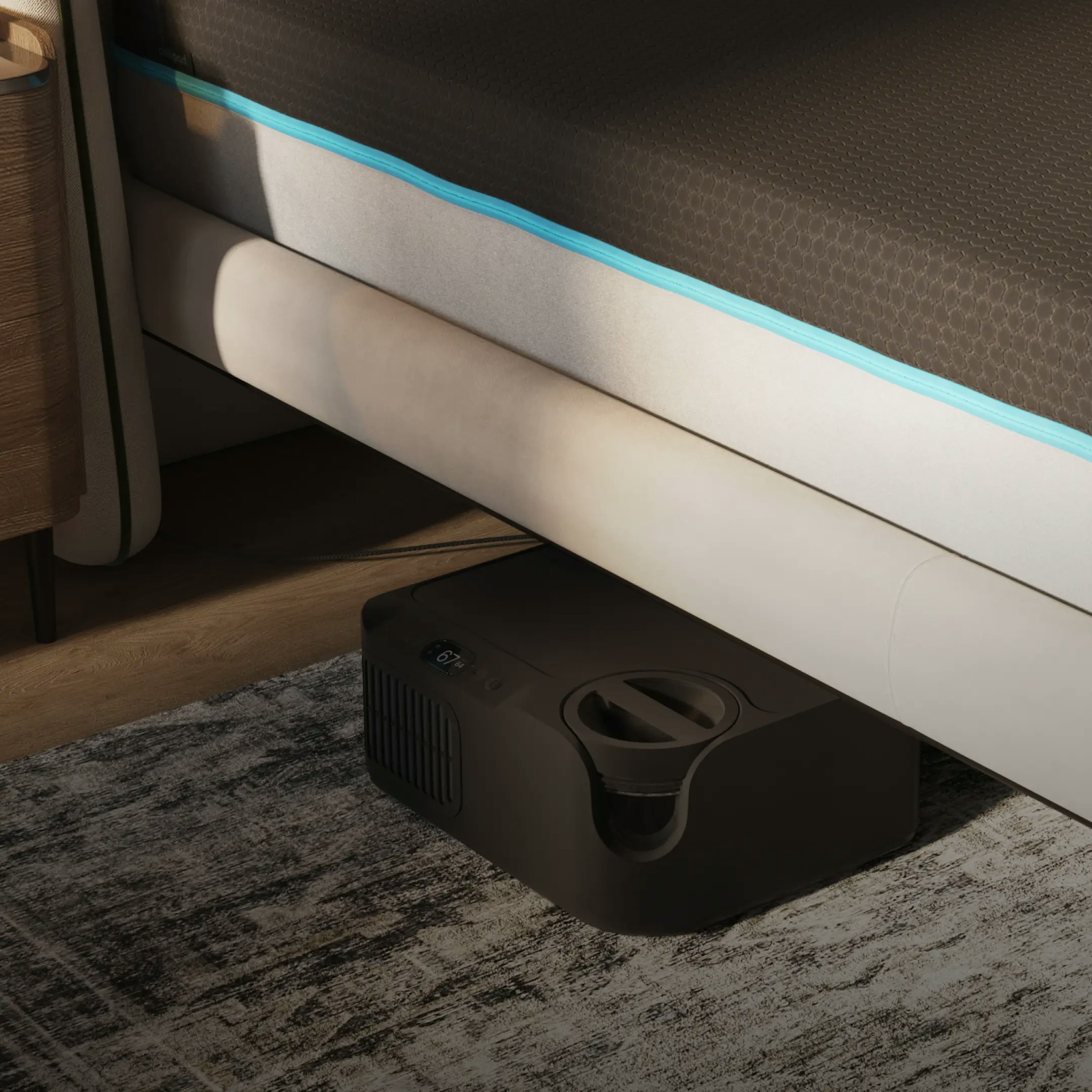 Chilipad 2.0 Dock cooling unit placed under bed