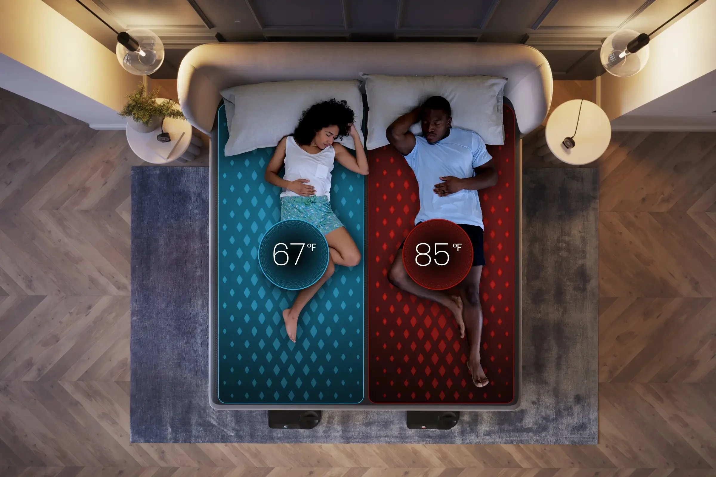 Couple sleeping on Chilipad 2.0 cooling mattress pad