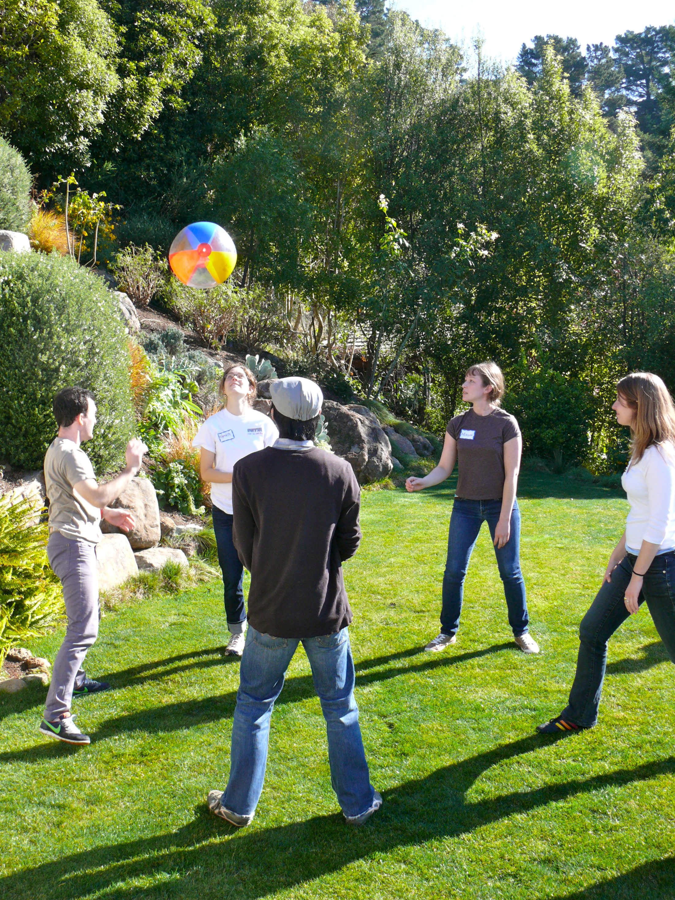 A group of people playing with a beach ball