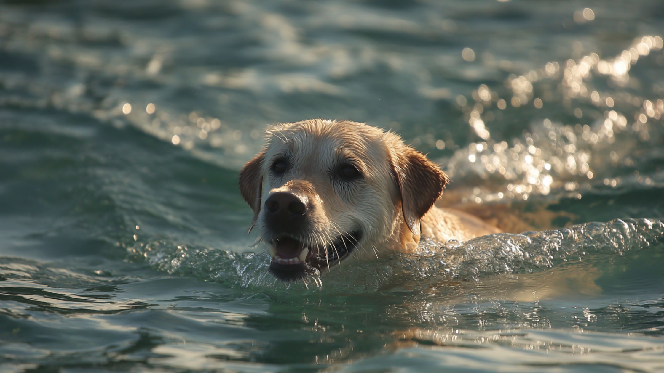 A labrador swimming in the ocean