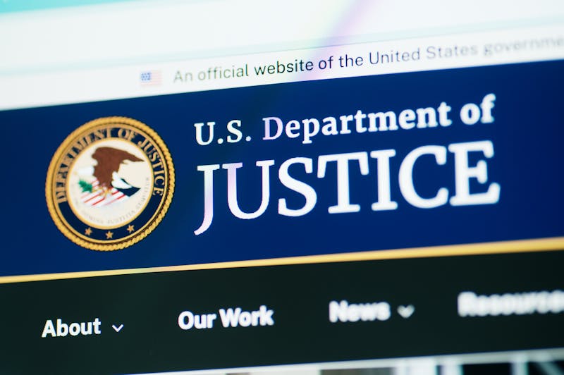 US Department of Justice website detail on a computer screen