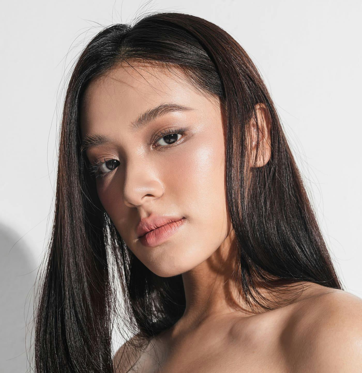 Close up of woman with long black hair