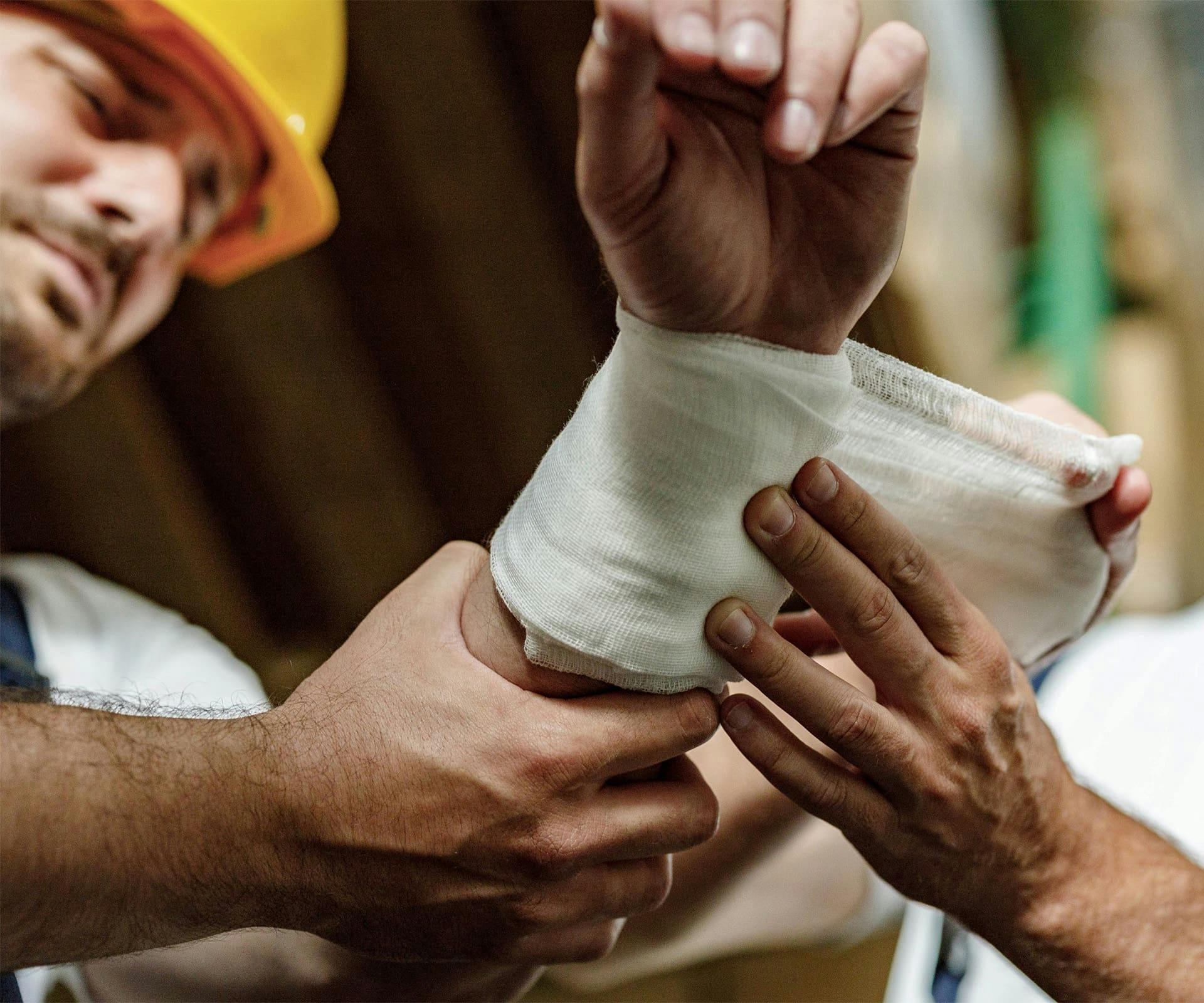 Worker after suffering arm injury