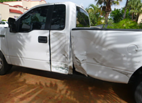 Wrecked truck side view