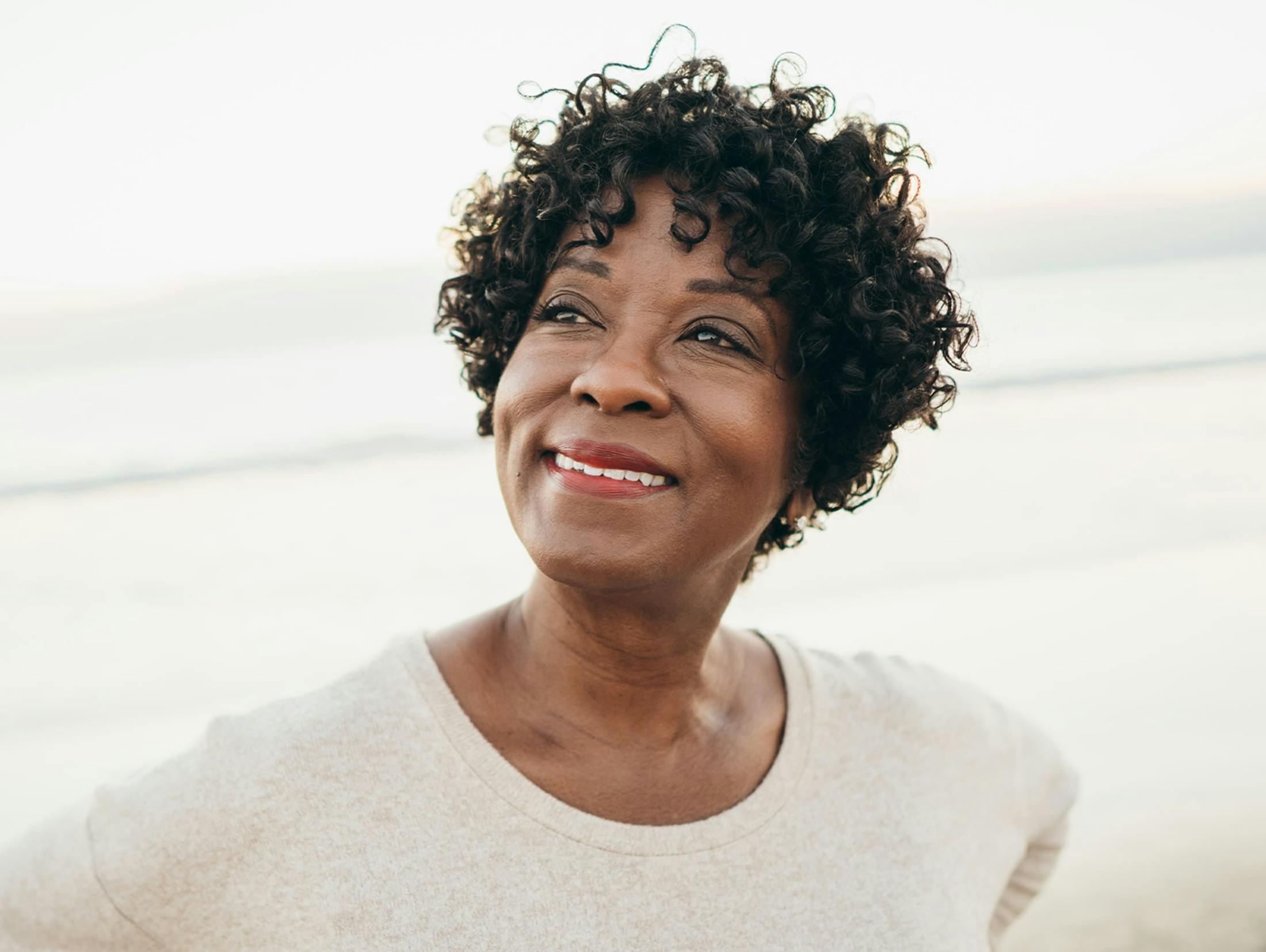woman with short curly hair