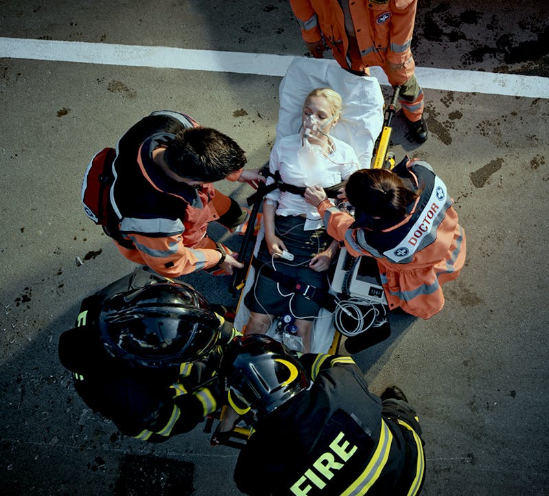 Injured person on stretcher