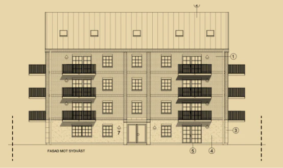 Ritning av utsidan av huset