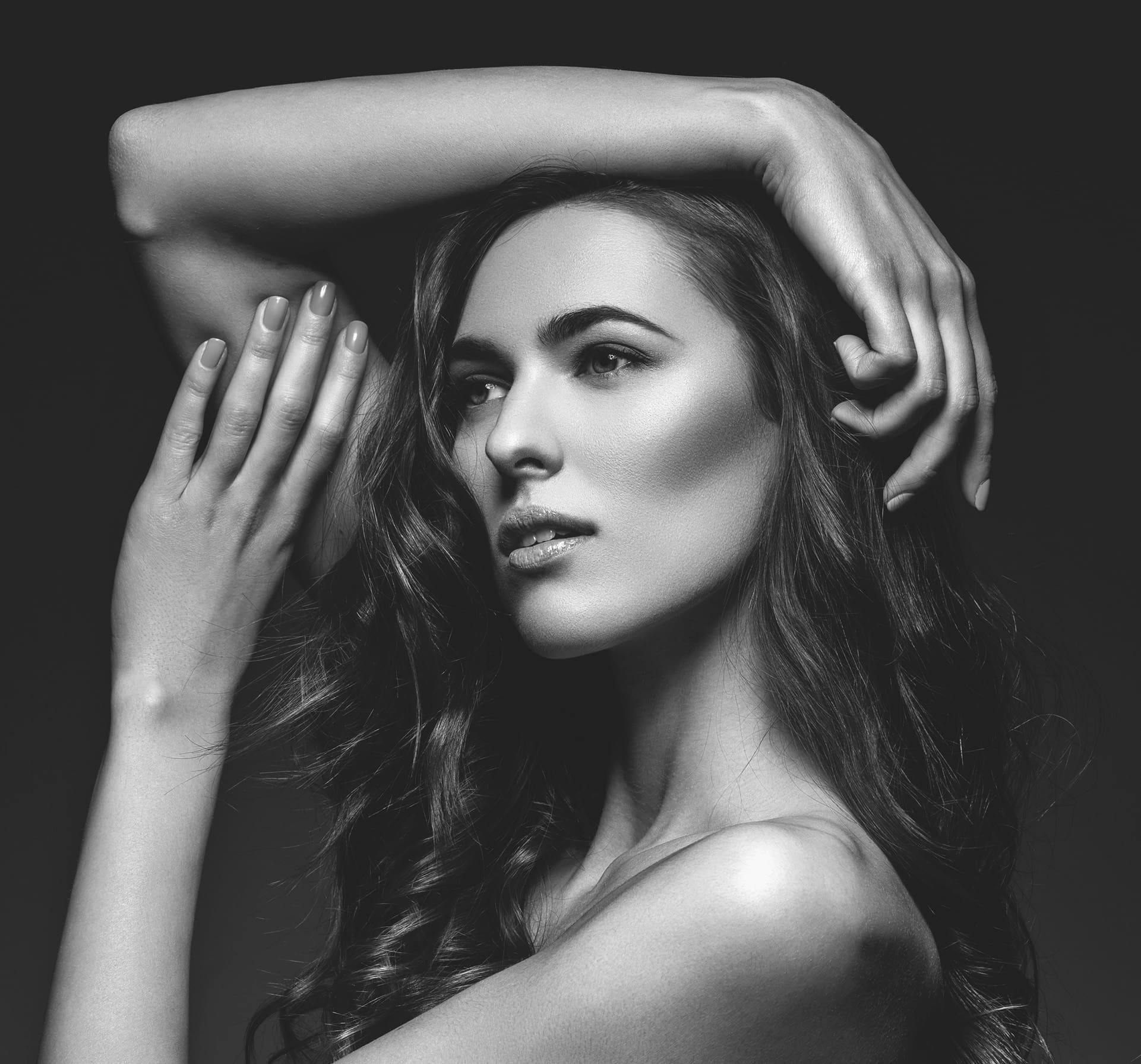 Woman in black and white