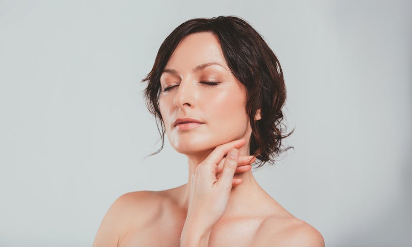 Dramatic shot of womans chin