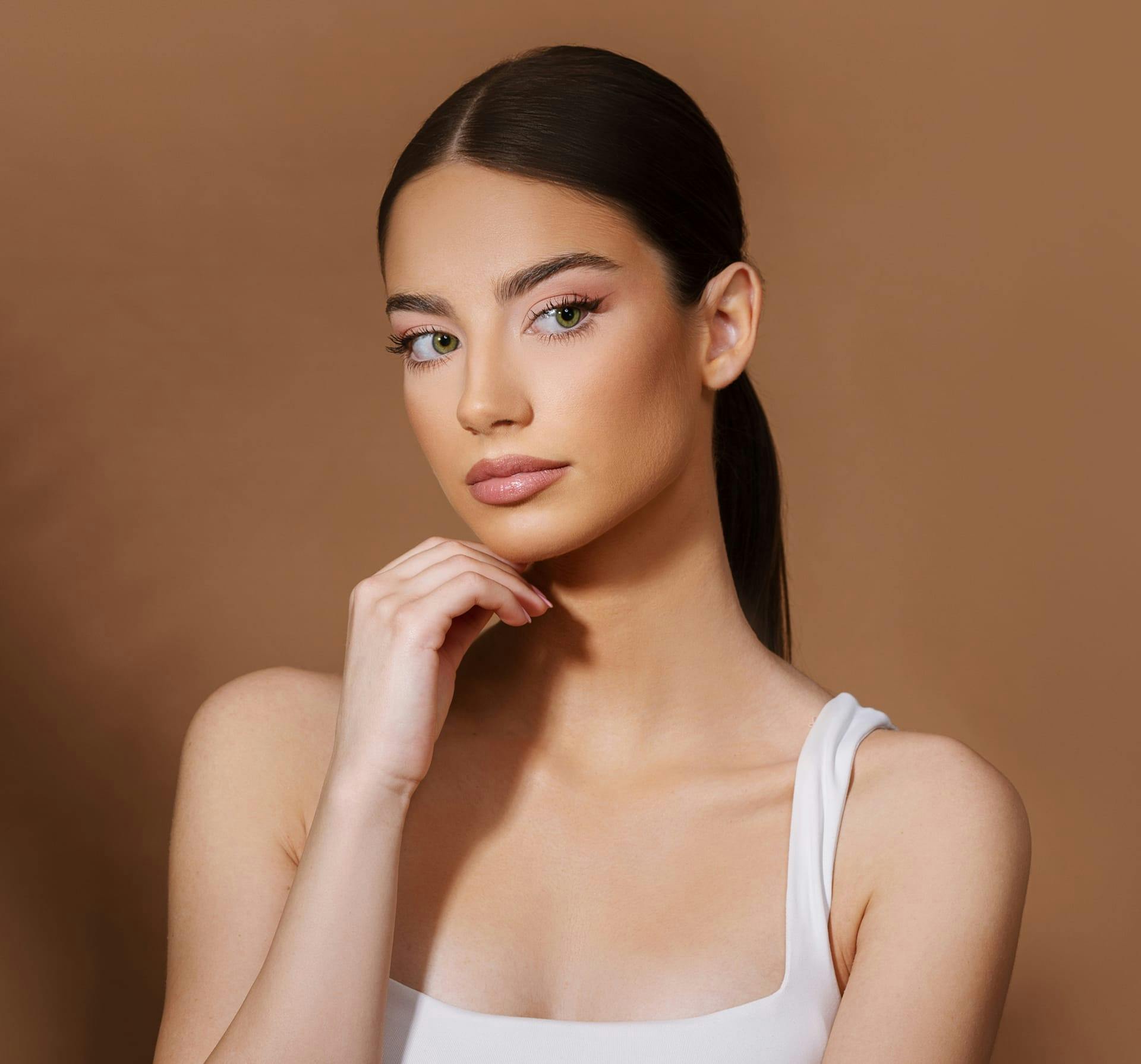 Portrait of a woman with clear skin and natural makeup