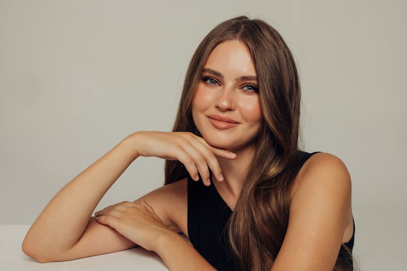 Woman smiling in studio shoot