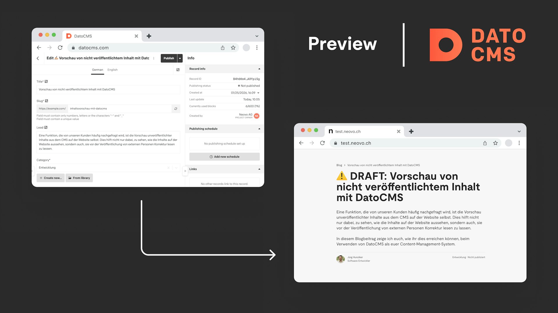 Vorschau von nicht veröffentlichtem Inhalt mit DatoCMS