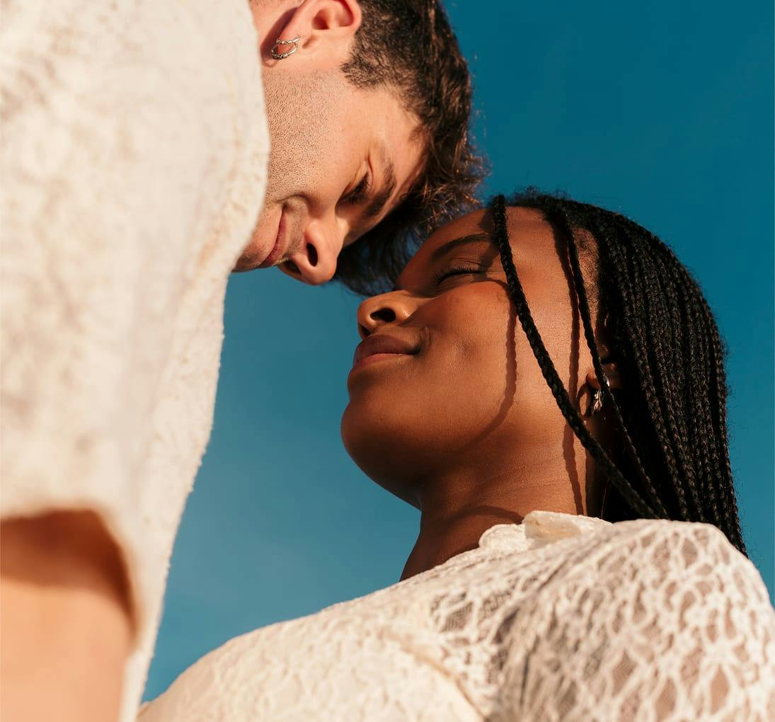 man and woman facing eachother