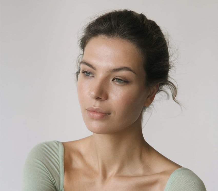 woman with her hair tied up