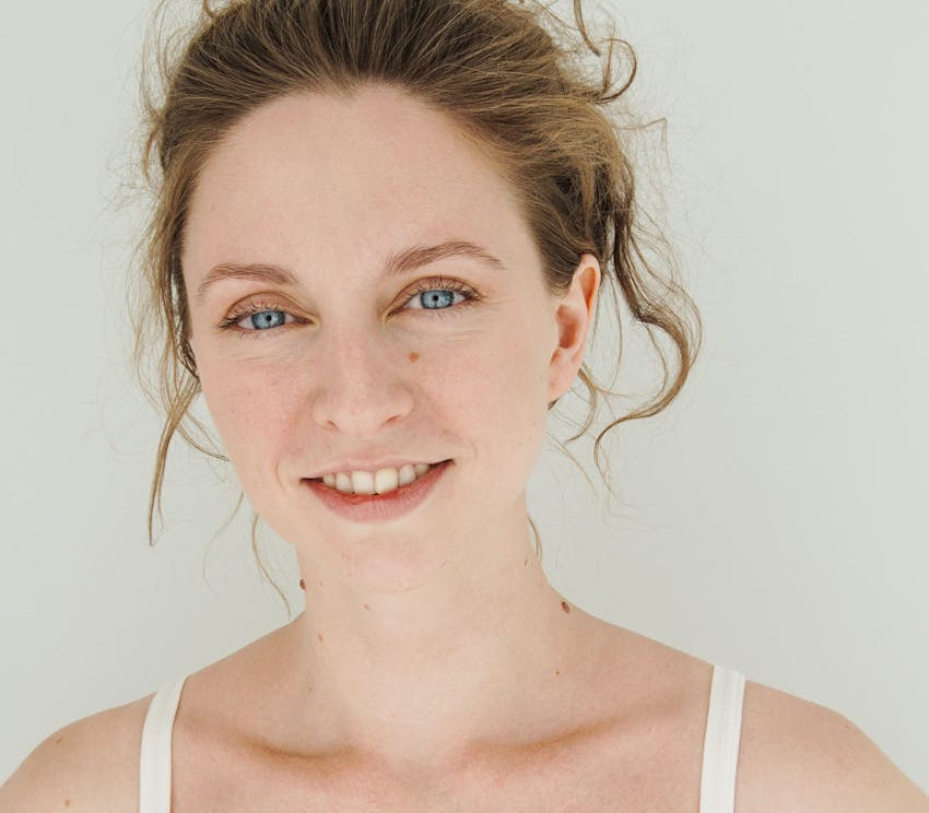 woman with bright blue eyes