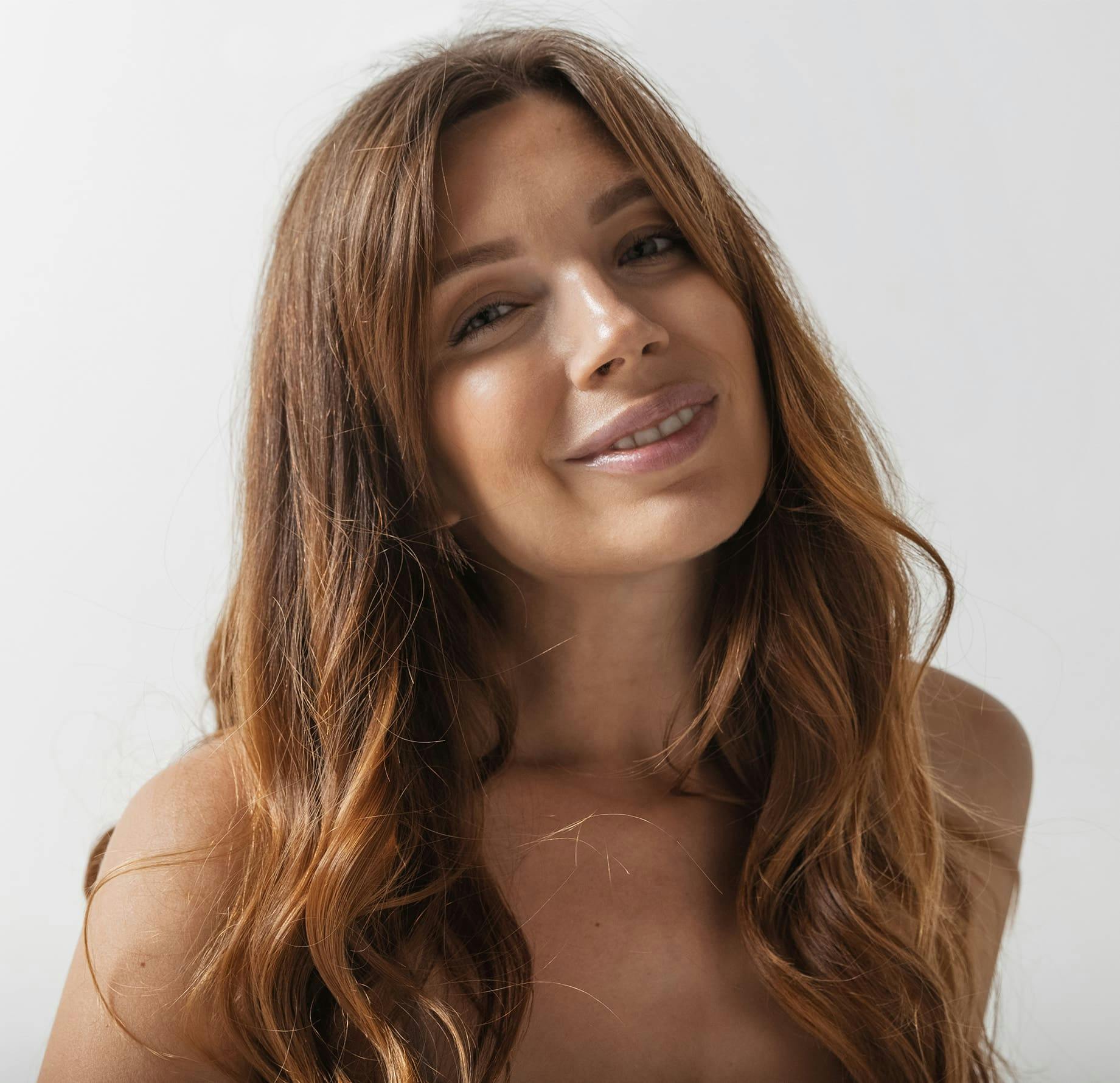 woman with flowy brunette hair
