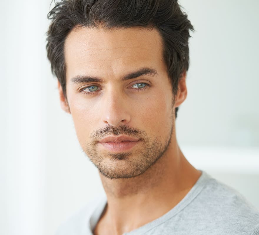 man with blue eyes looking forward