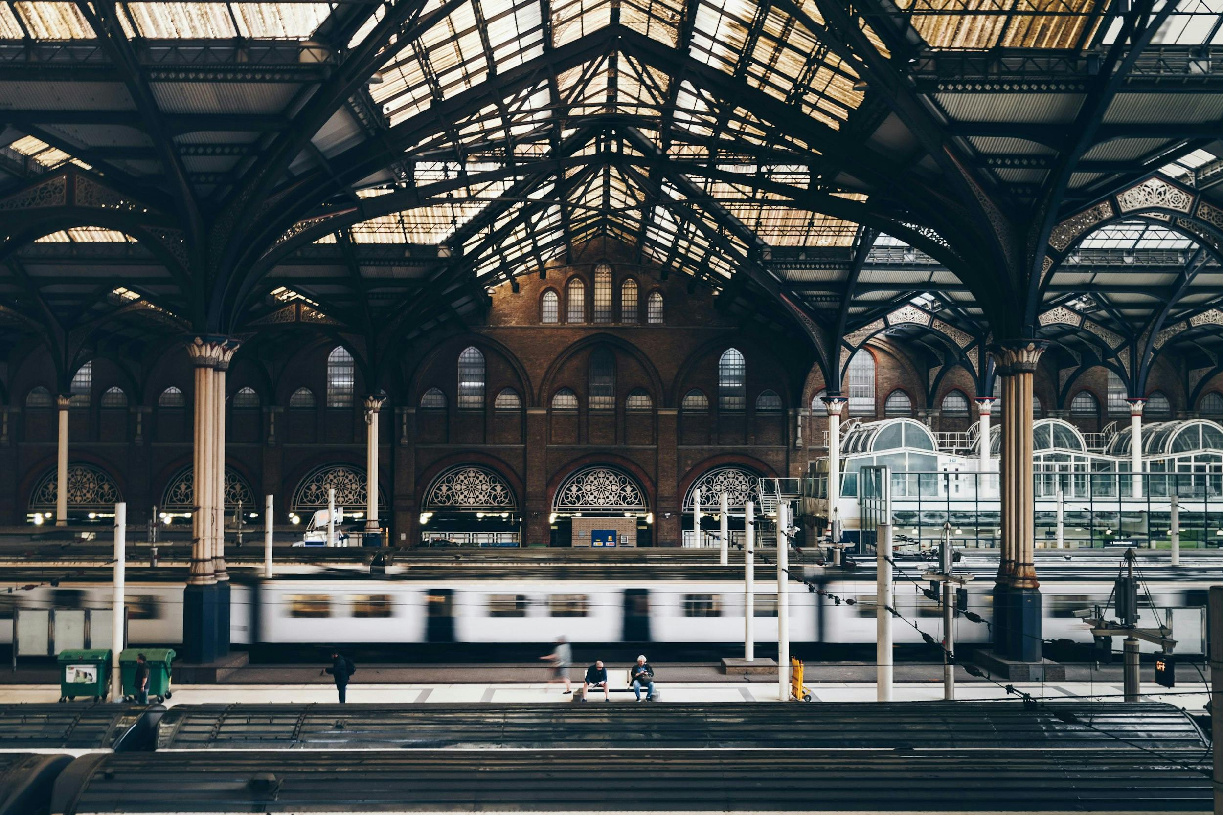 gray and black train station