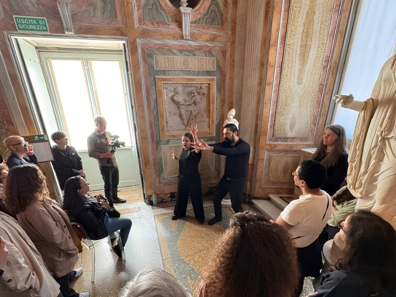 Rome, Galleria Borghese. "Stories of Cardinal Scipione and of Casa Borghese" project: an artistic action in Visual Vernacular, for both deaf and hearing people. Rome, Galleria Borghese. "Stories of Cardinal Scipione and of Casa Borghese" project: an artistic action in Visual Vernacular, for both deaf and hearing people.