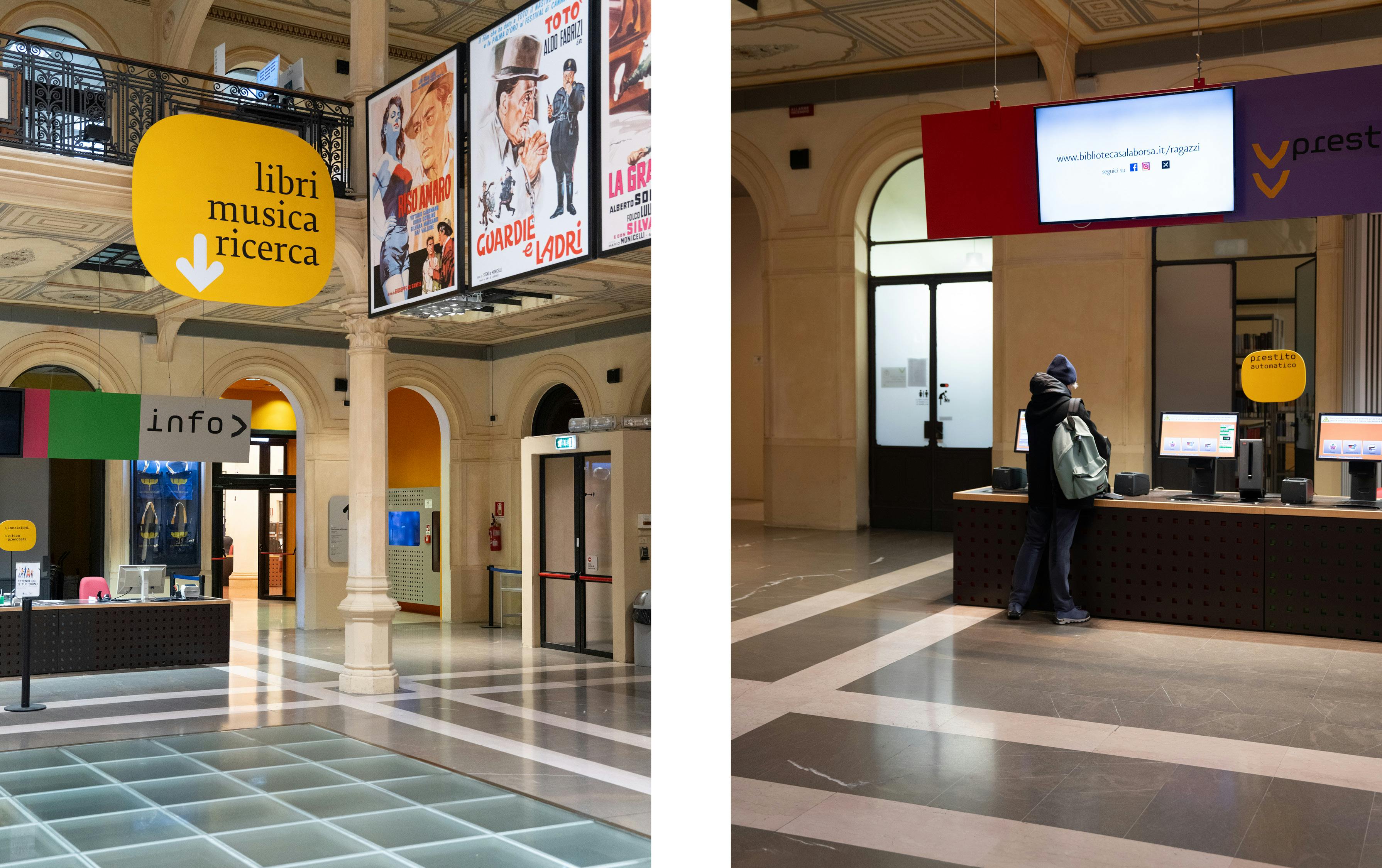 Bologna, Biblioteca Salaborsa.  Montaggio: desk info e desk prestito