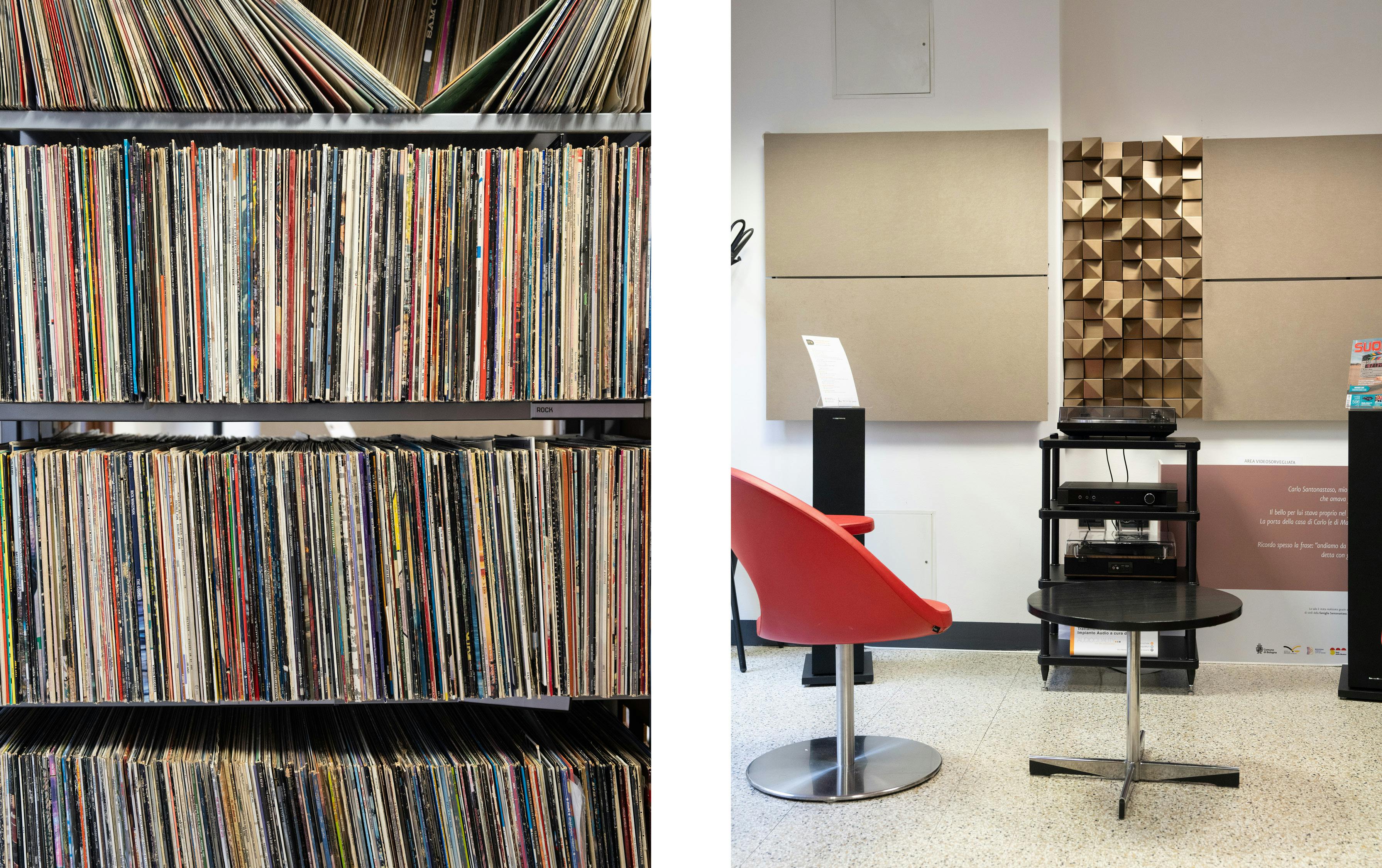 Bologna, Biblioteca Salaborsa.   Montaggio: discoteca  e postazione per ascolto