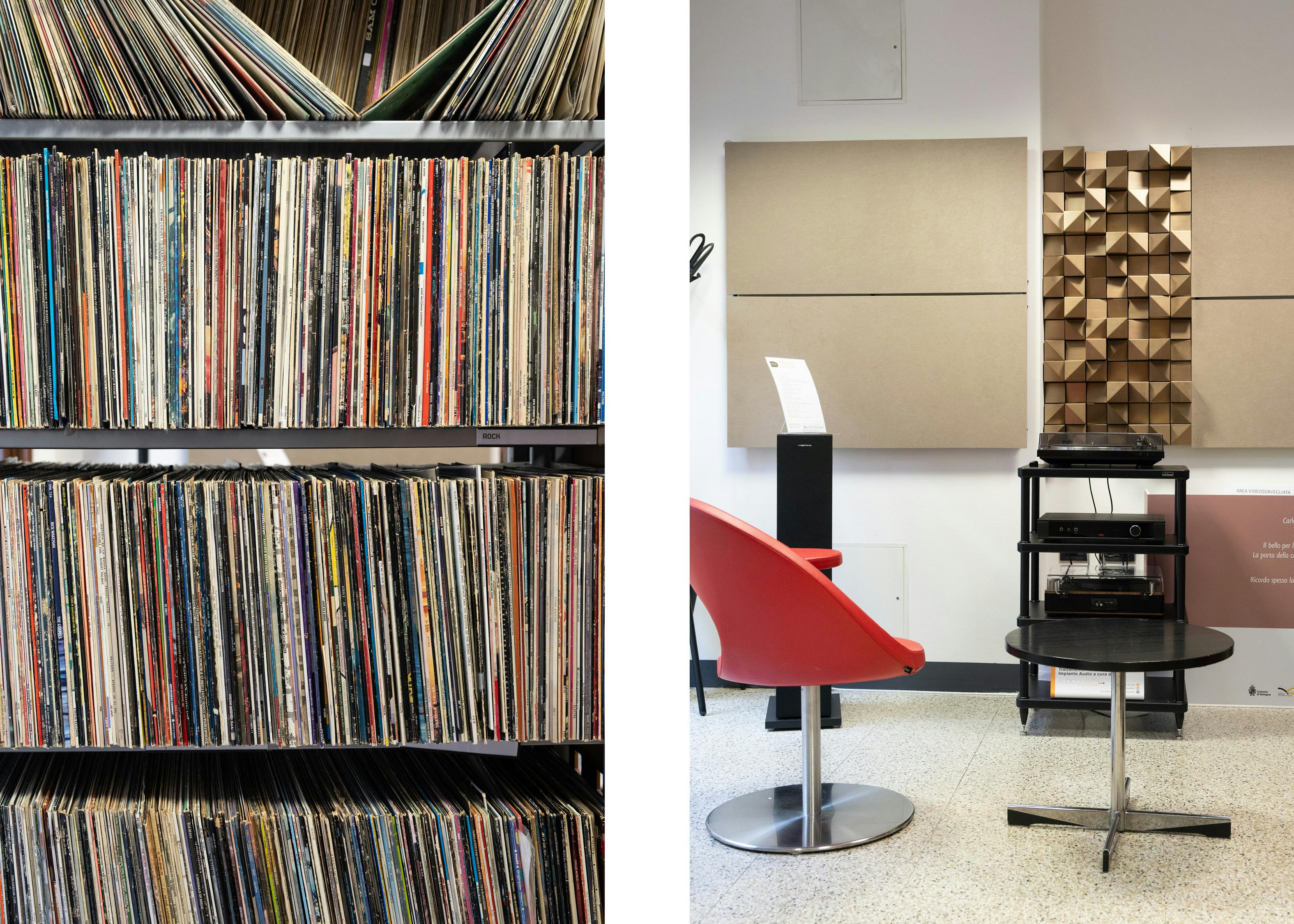 Bologna, Biblioteca Salaborsa. Bologna, Biblioteca Salaborsa. Montaggio: discoteca e postazione per ascolto