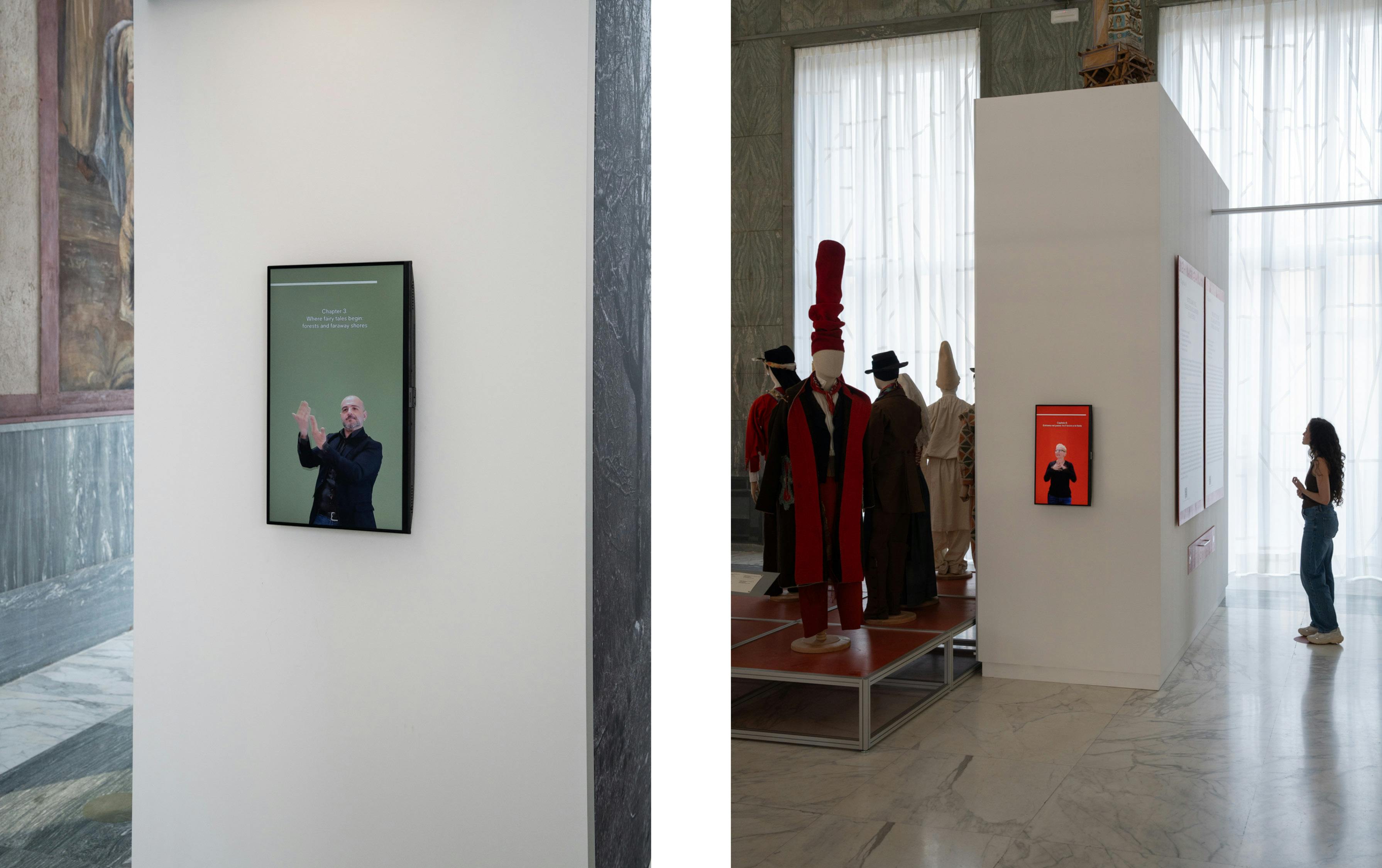 Roma, MUCIV, Museo delle Civiltà.  Mostra Le fiabe sono vere. Montaggio: pannelli LIS