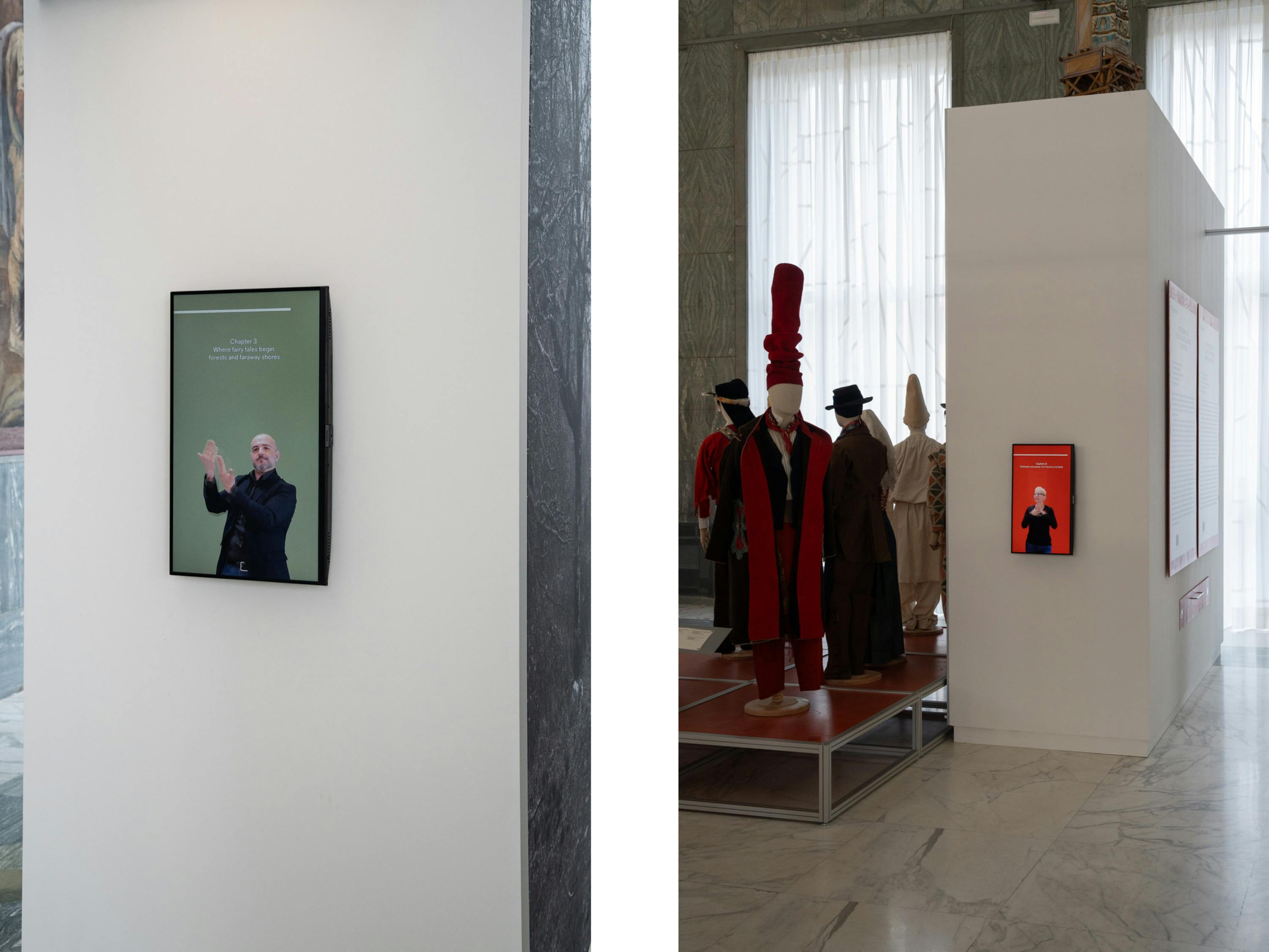 Roma, MUCIV, Museo delle Civiltà. Mostra Le fiabe sono vere. Roma, MUCIV, Museo delle Civiltà. Mostra Le fiabe sono vere. Montaggio: pannelli LIS