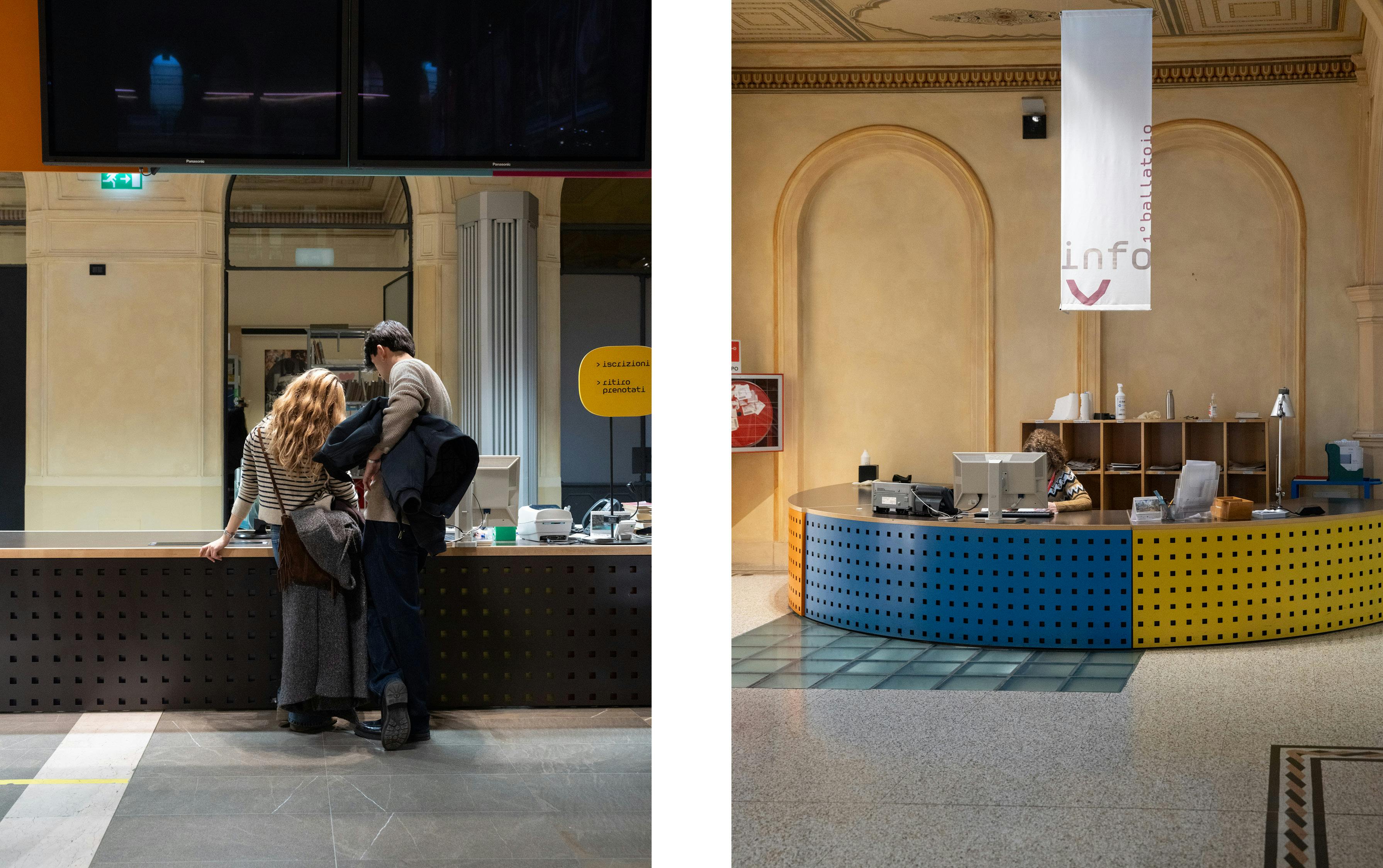 Bologna, Biblioteca Salaborsa.  Montaggio: desk prestito e desk info