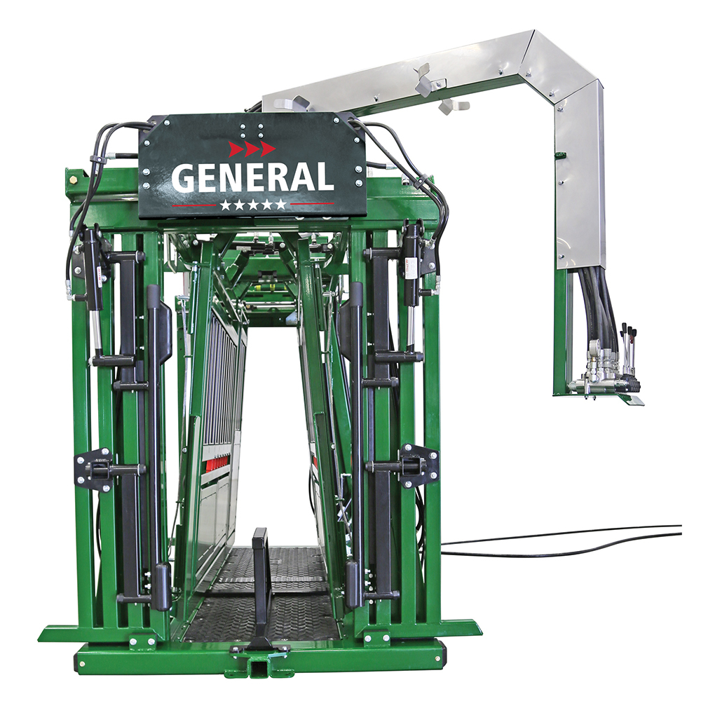 The General feedlot hydraulic chute A-Squeeze front view