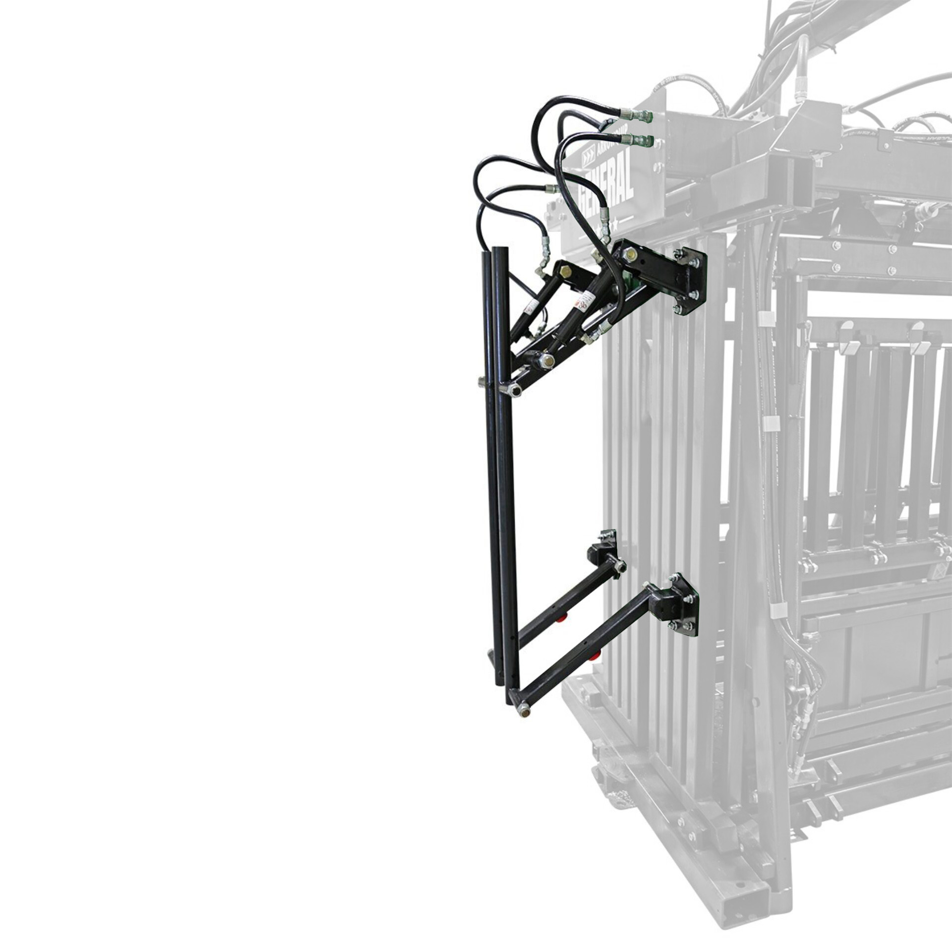 Hydraulic neck extenders on cattle chute for extending and securing cow neck safely