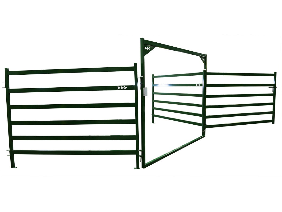 Bow Gate Attached to Cattle Corral Panels Opened for Cattle to Enter