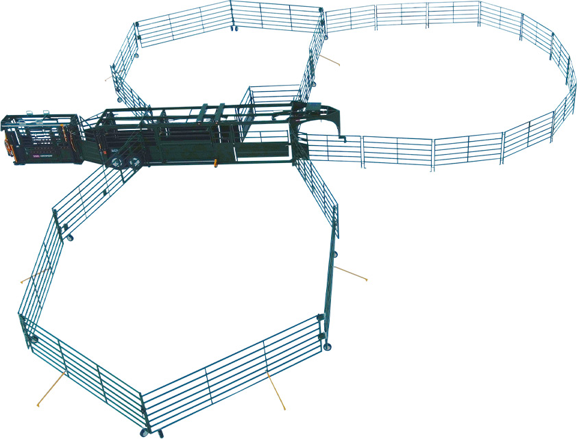 Heeler Portable Corral overhead view with three pens