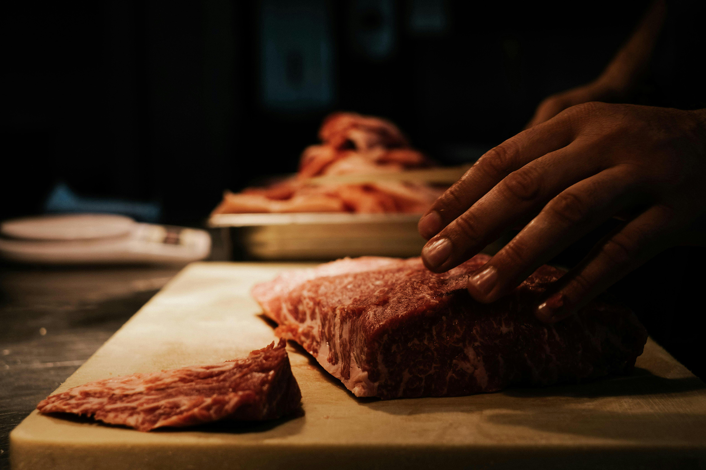 Raw beef on cutting board