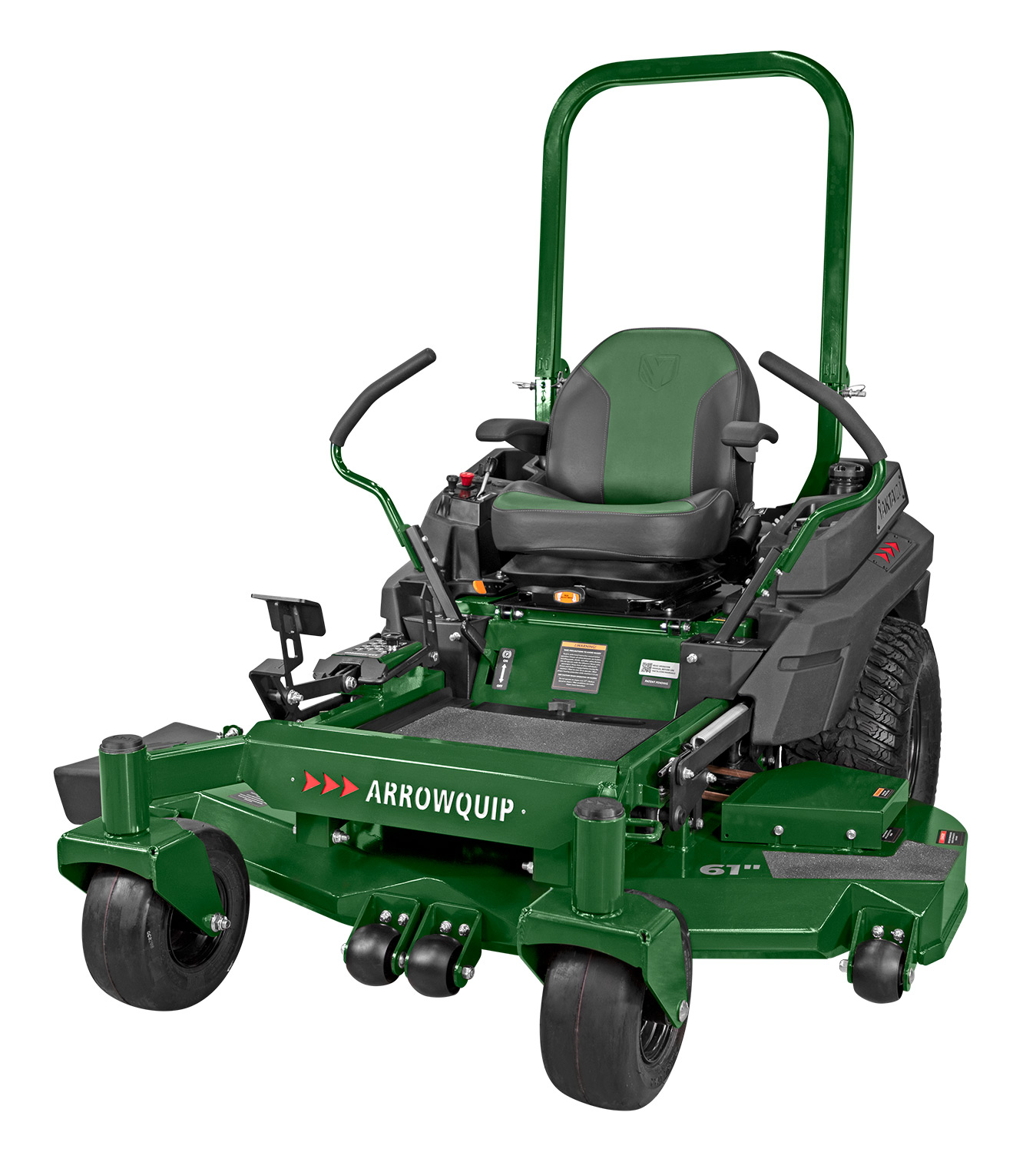 Arrowquip Mowers zero-turn mower front left view, built for durability and smooth mowing