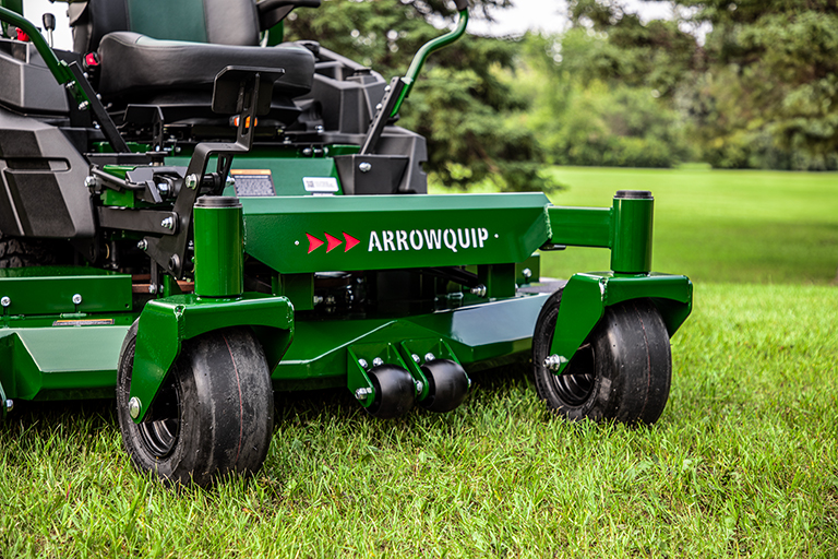 Arrowquip Mowers zero-turn mower front frame with caster wheels and reinforced deck