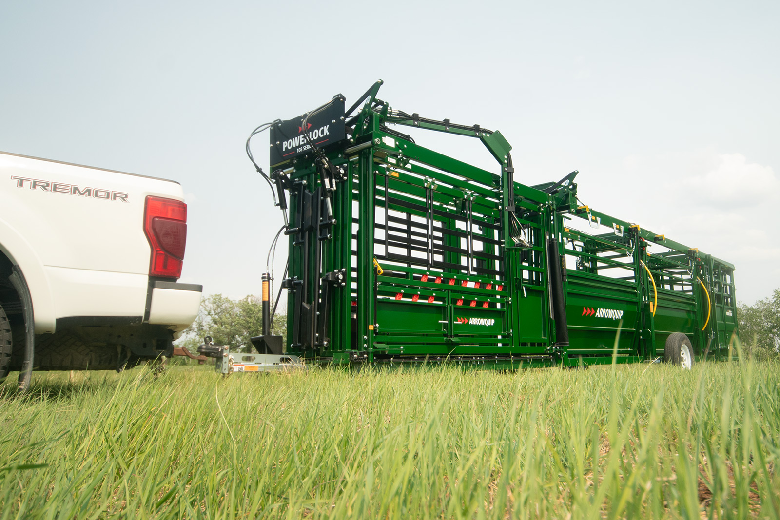 Powerlock 108 Series Portable chute, alley and tub being transported in field front view