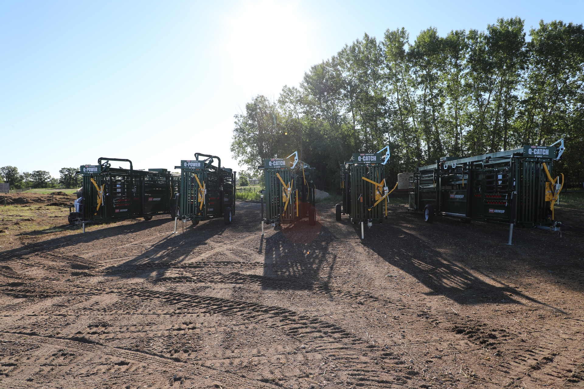Lineup of Arrowquip's portable handling cattle equipment